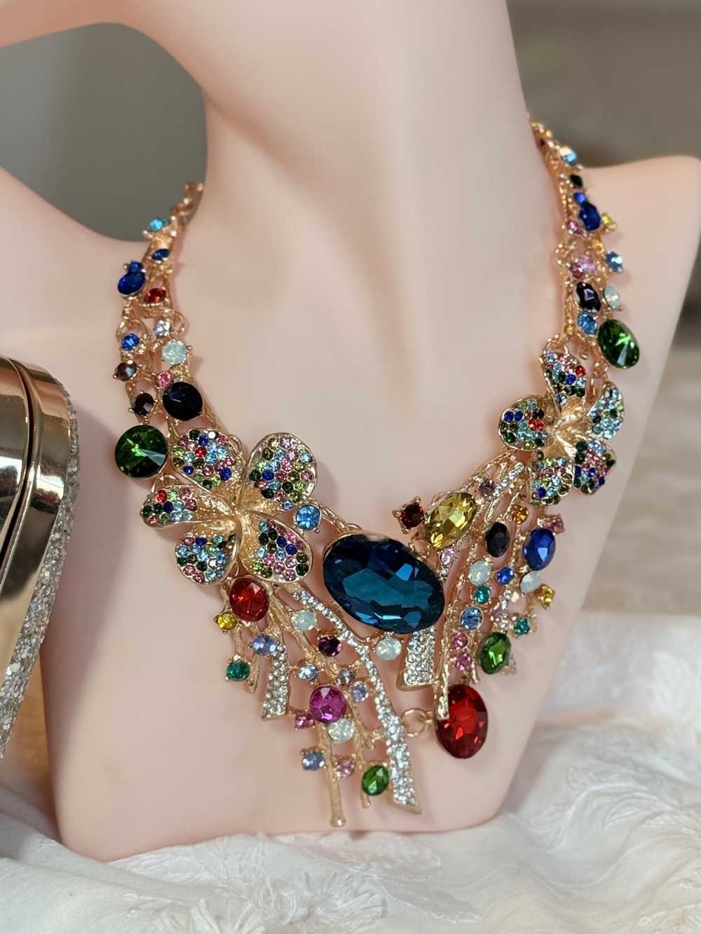 Multicolor Crystal Statement Necklace.